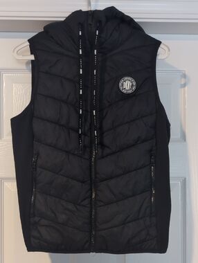 DKNY Black Quilted Hooded Puffer Vest